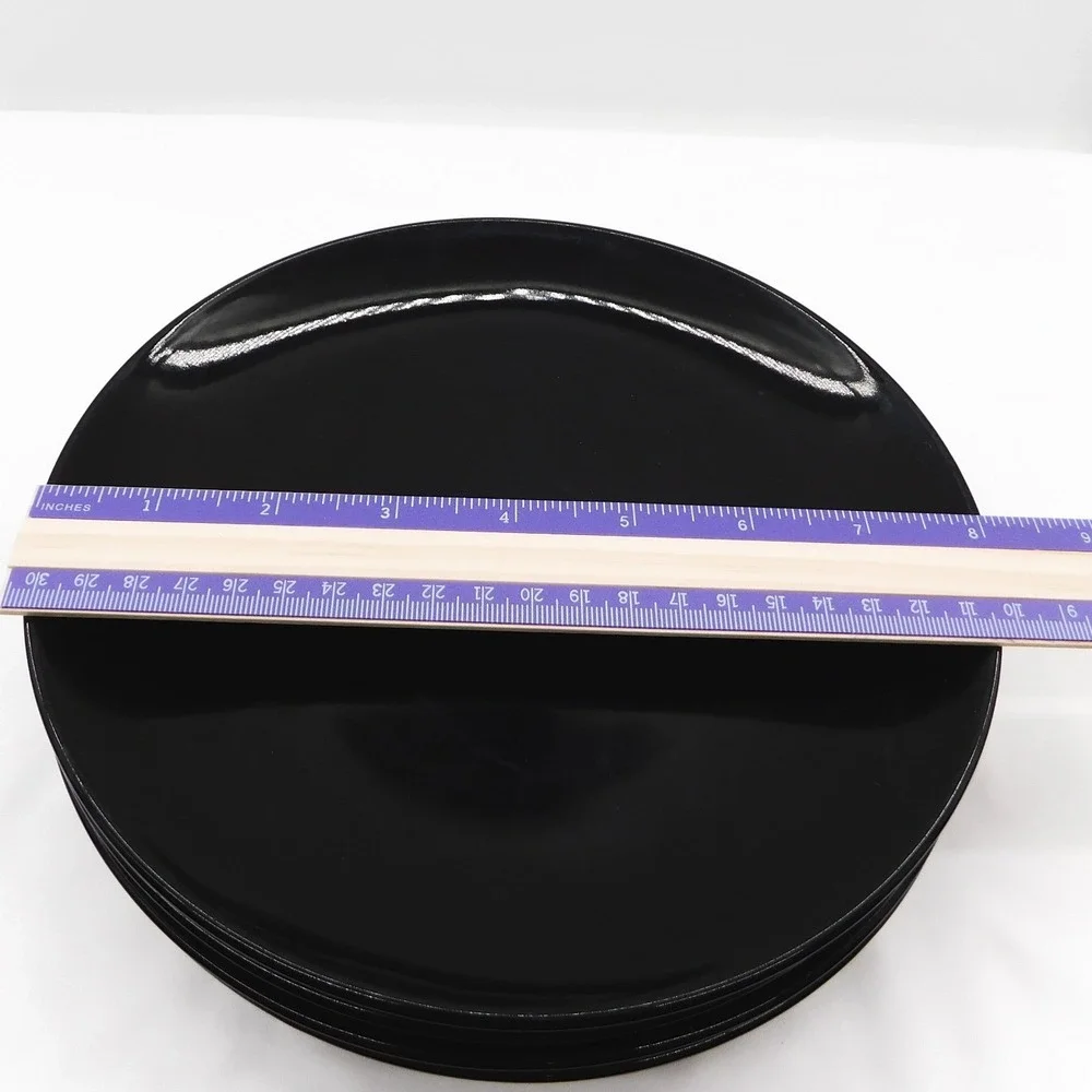 Set of 5 IKEA Fargrik Black Lunch/Salad Plates Glossy Vtg *Some Scratches